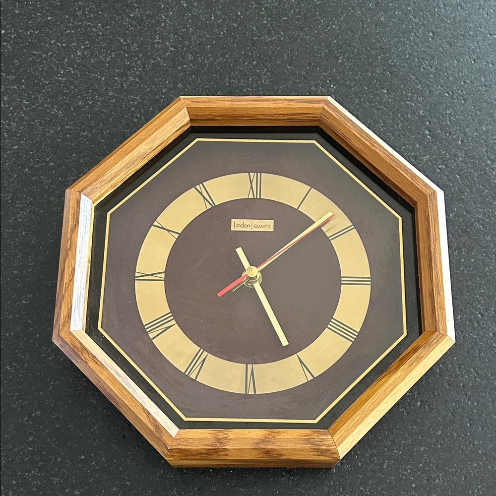Linden Octagonal Wood and Gold Wall Clock